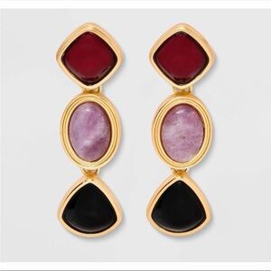Universal Thread Gold Earrings with Red, Purple, and Black Accents